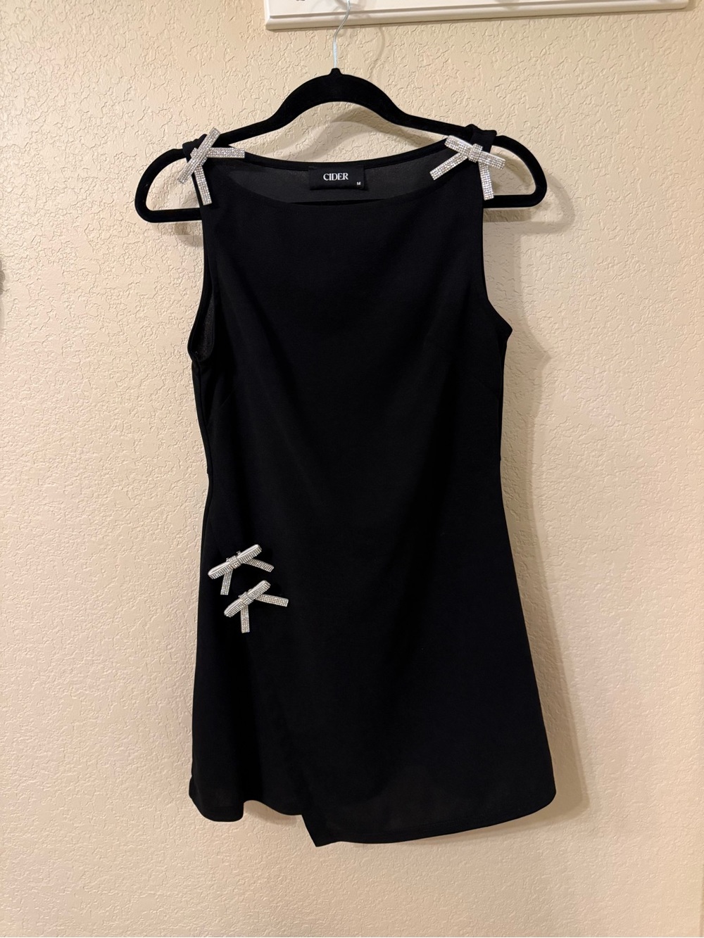 Cider Black Mini Dress with Detachable Rhinestone Bows Size M